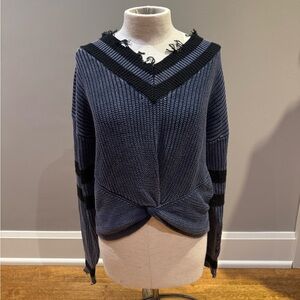 Vintage Havana Blue and Black V-Neck Sweater